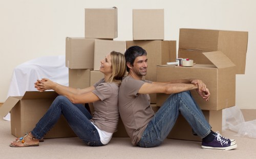 Packed boxes and furniture ready for house removals in Wimbledon