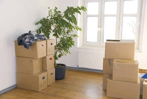 Organised moving boxes ready for a home or office relocation in Wimbledon
