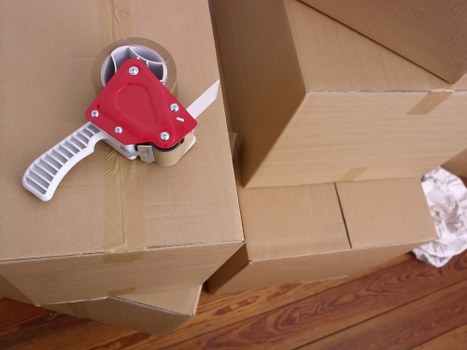 Labelled boxes and packing materials prepared for a Wimbledon move